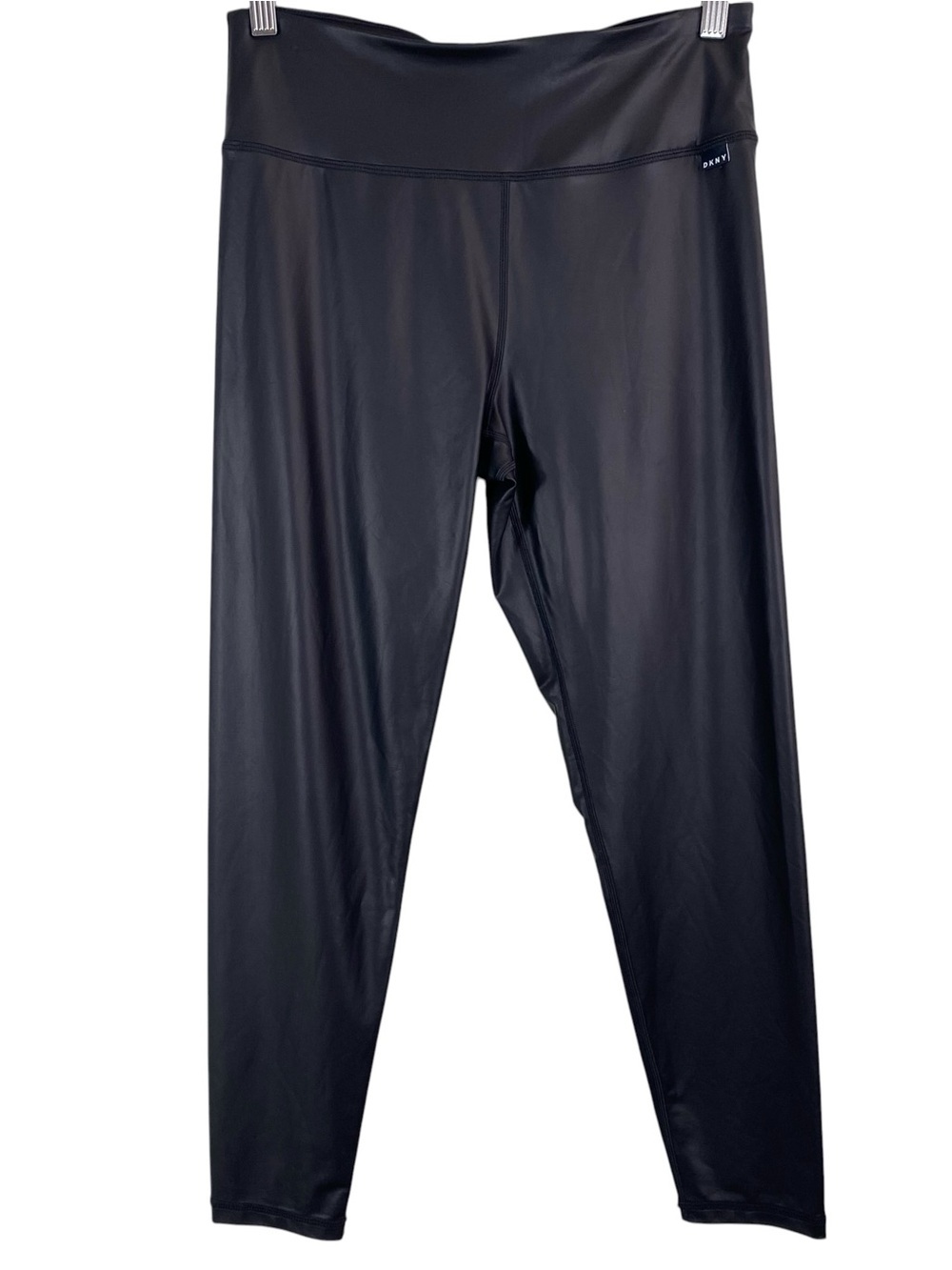 DKNY Sport Womens Capri Leggings Size Medium Black Faux Vegan Leather Athleisure